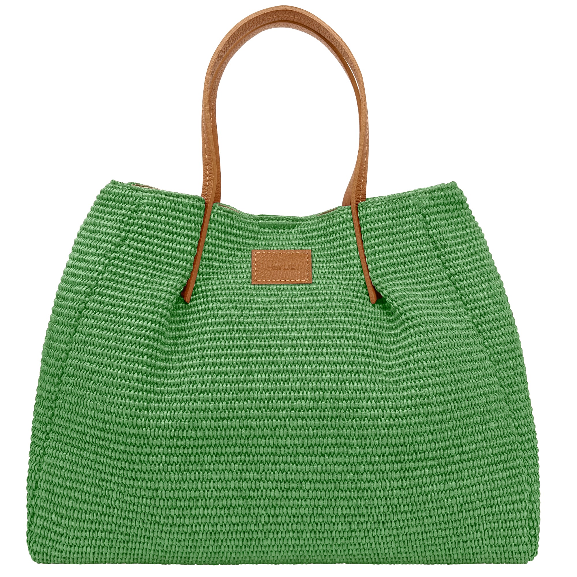 Borsa Donna a Mano con Tracolla, In Rafia e Vera Pelle, Made in Italy, Modello Lena Parubi Borse Verde Pastello - vista 11